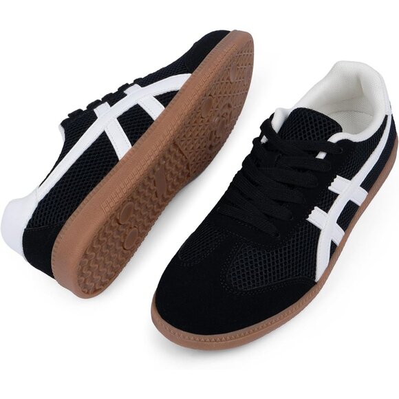 Women's Black Lace Up Non Slip Comfortable Casual Trendy Mesh Sneakers - Picture 5 of 7